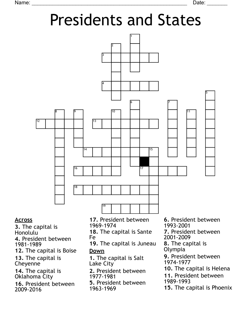 Presidents and States Crossword