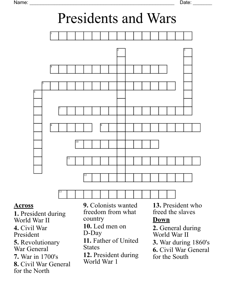 Presidents and Wars Crossword