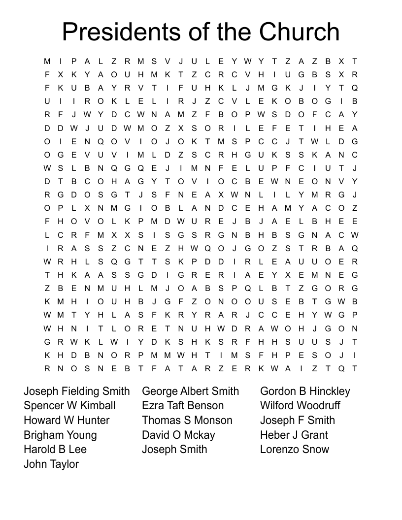 Presidents of the Church Word Search