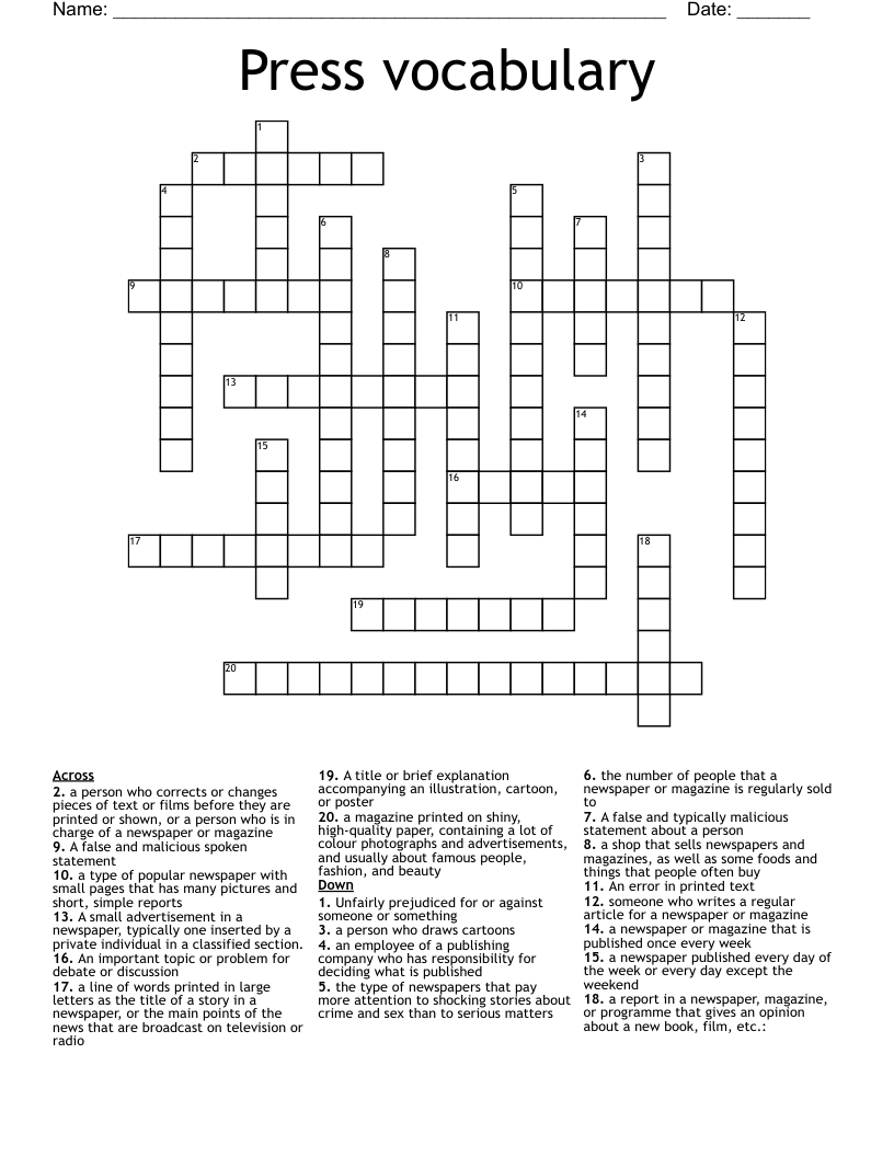 Press vocabulary Crossword