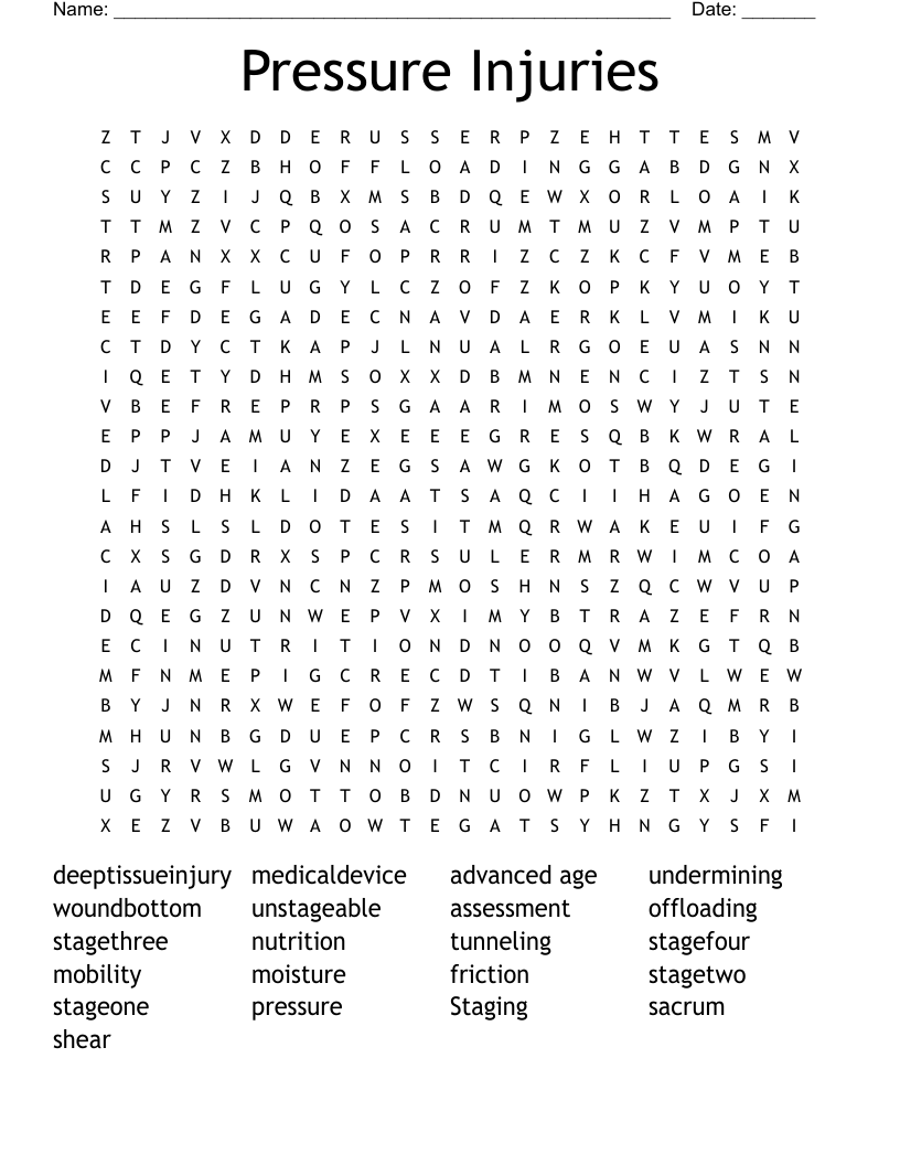 Pressure Injuries Word Search