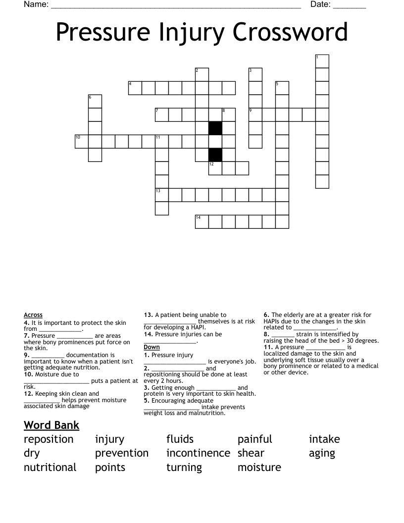 Pressure Injury Crossword
