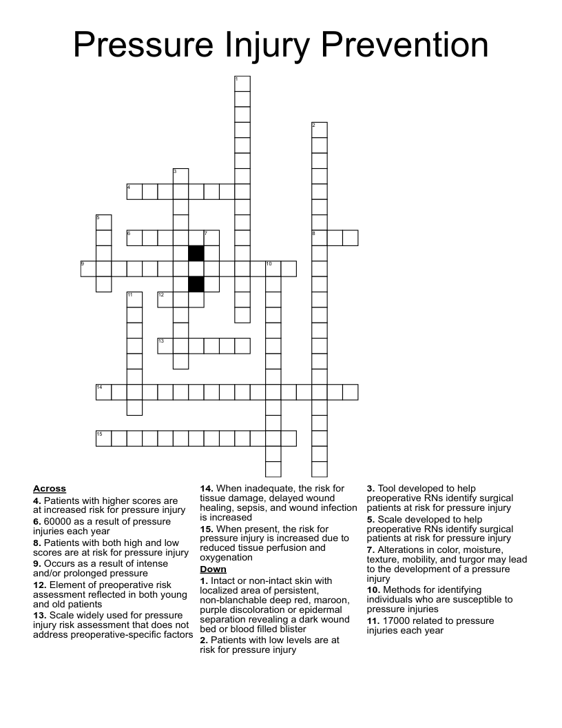 Pressure Injury Prevention Crossword