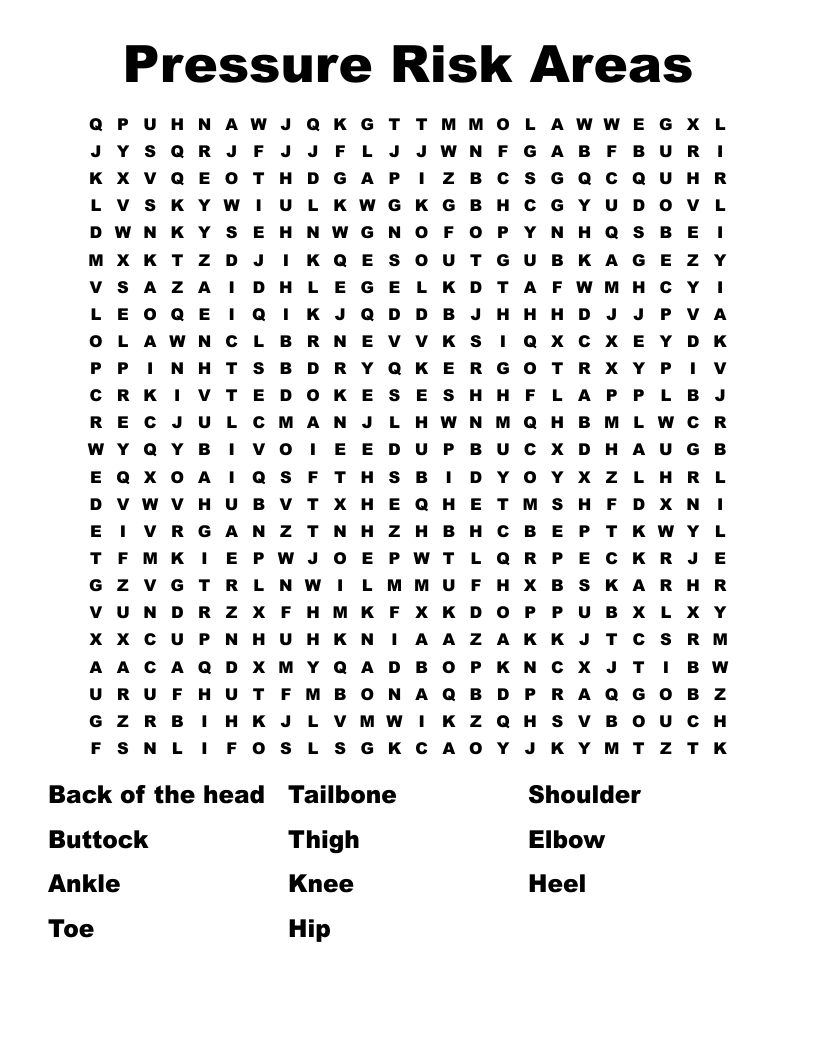 Pressure Risk Areas Word Search
