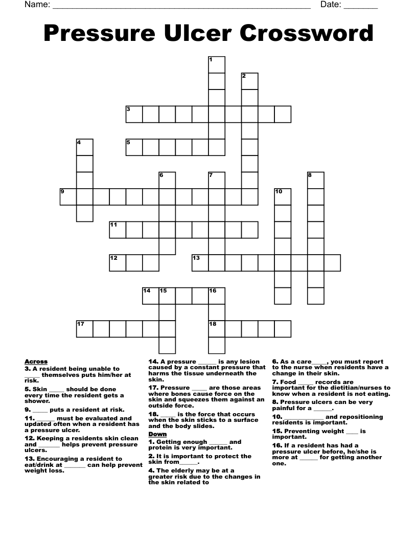 Pressure Ulcer Crossword
