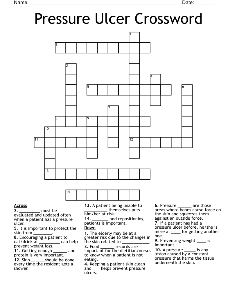Pressure Ulcer Crossword