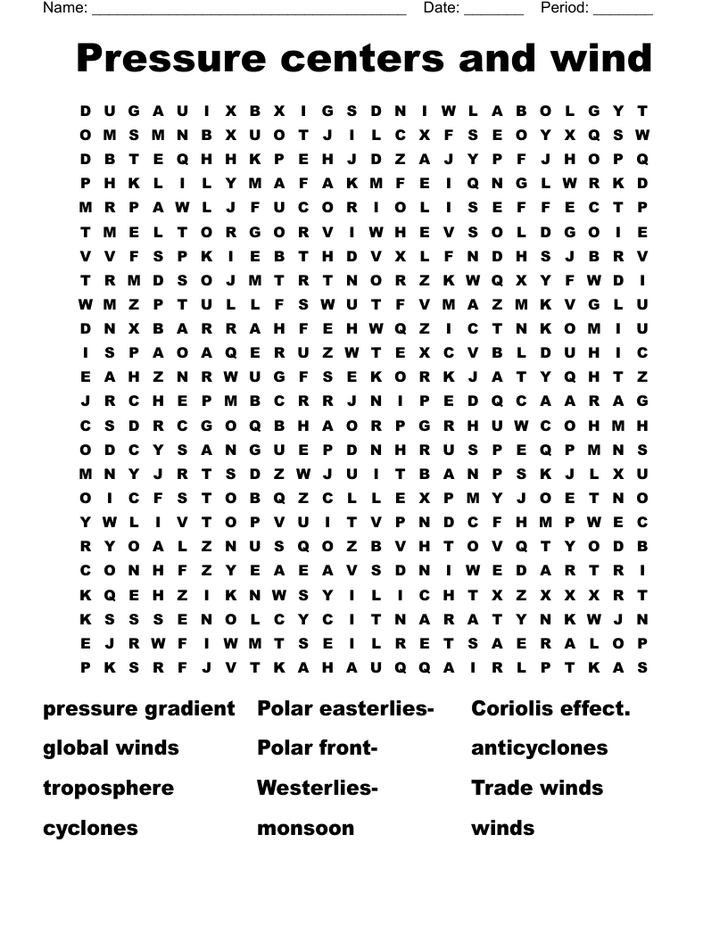 Pressure centers and wind Word Search
