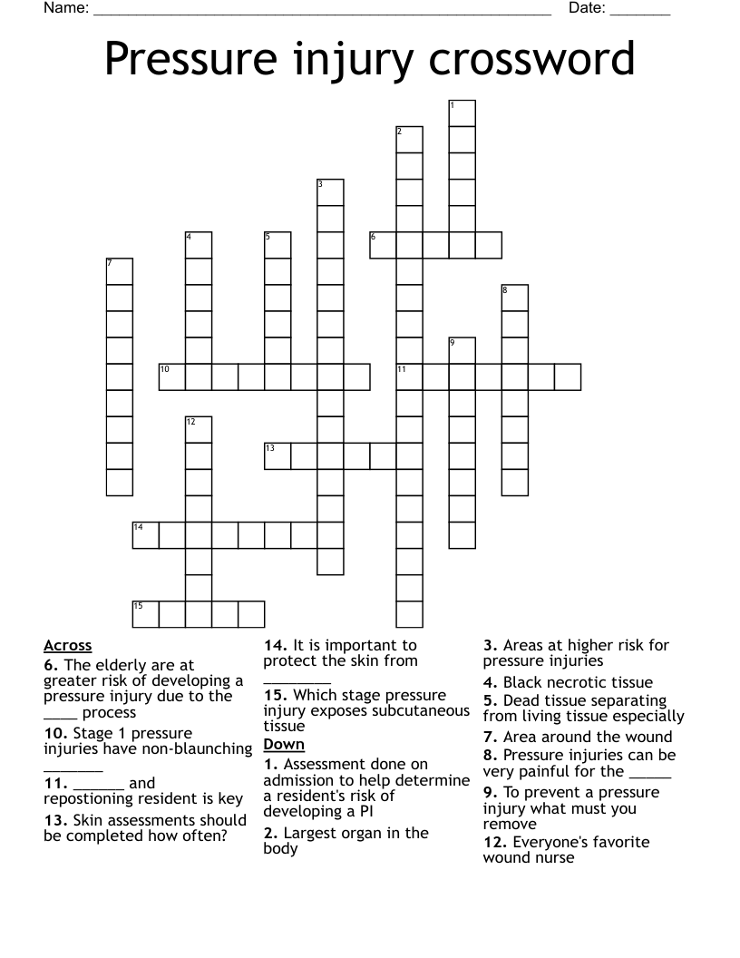 Pressure injury crossword