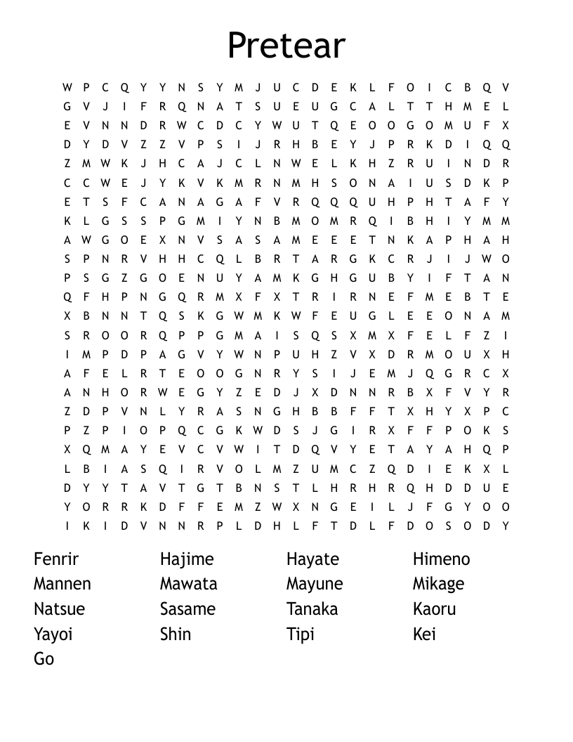 Pretear Word Search