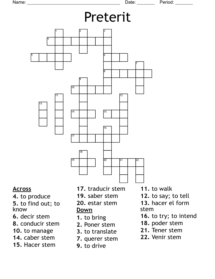 Preterit Crossword