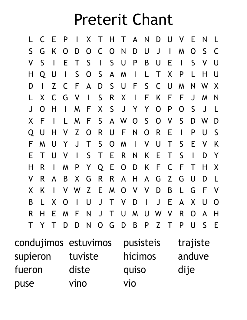Preterit Chant Word Search