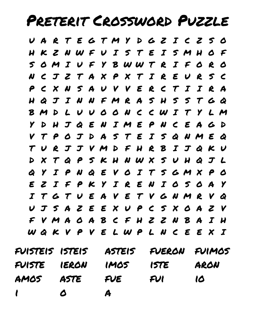Preterit Crossword Puzzle Word Search