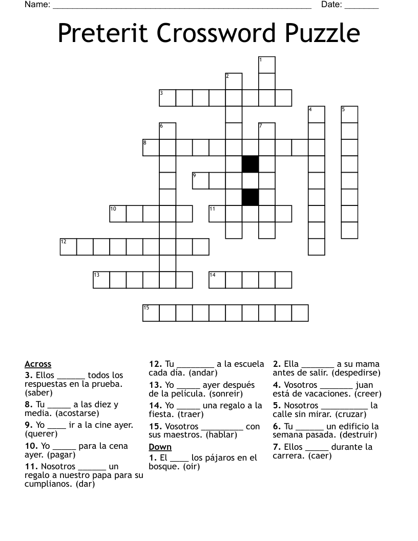 Preterit Crossword Puzzle