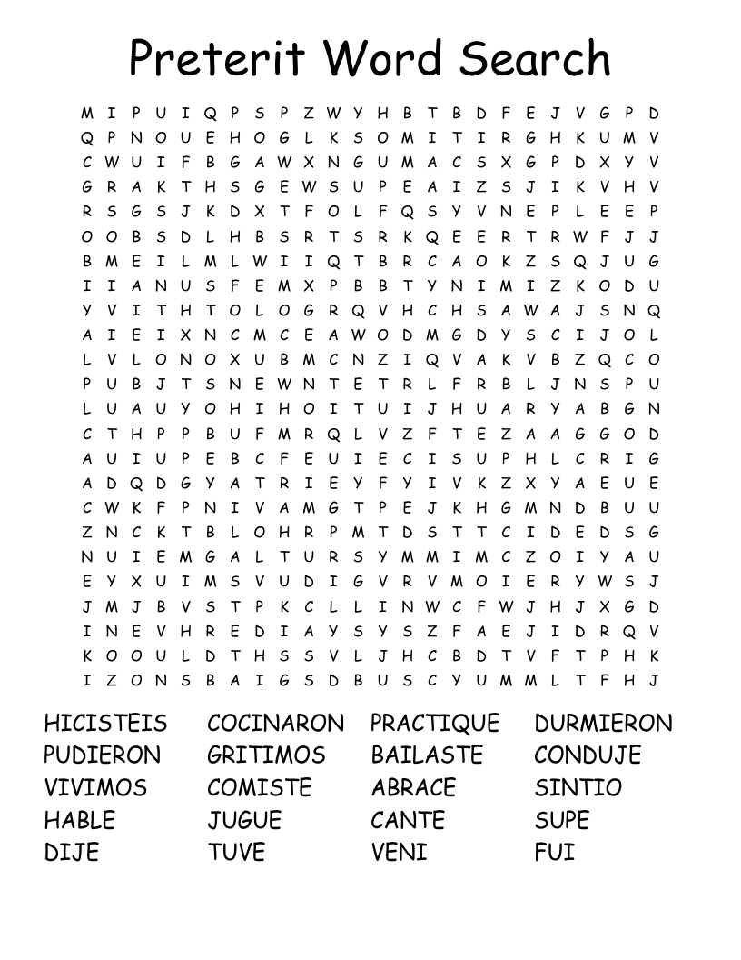Preterit Word Search