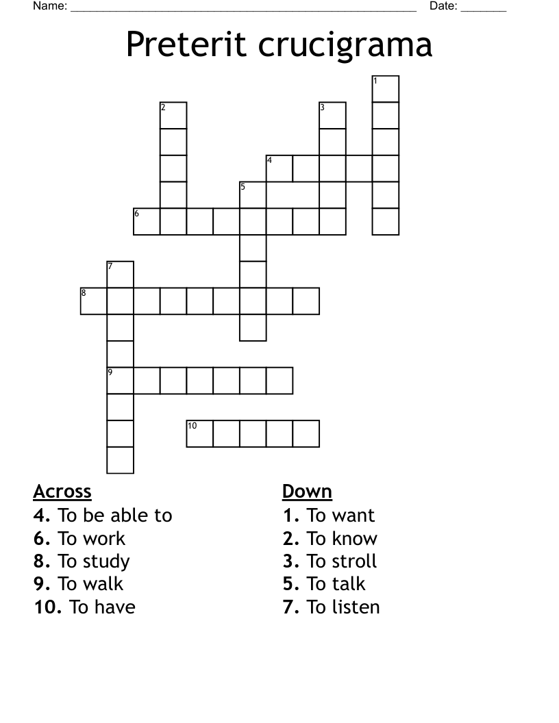 Preterit crucigrama  Crossword