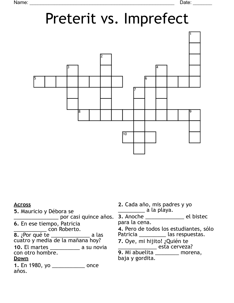 Preterit vs. Imprefect Crossword