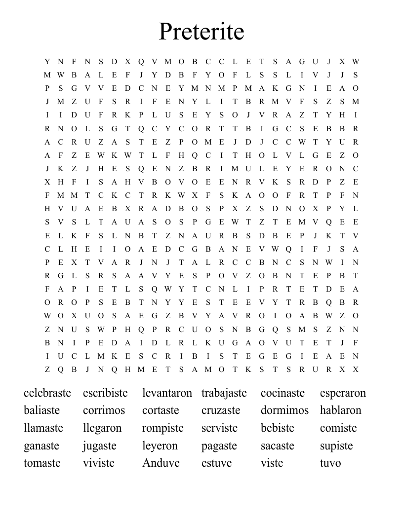 Preterite Word Search