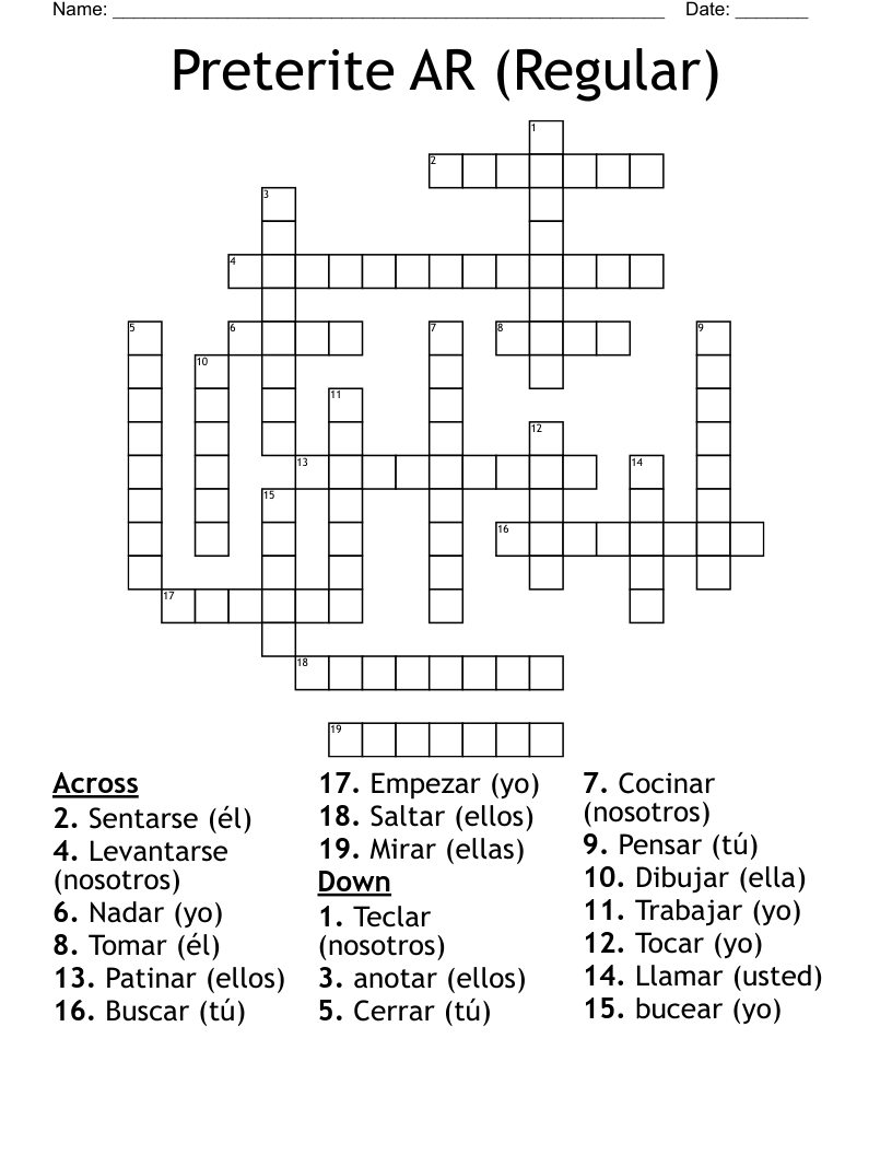 Preterite AR (Regular) Crossword
