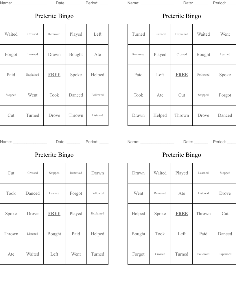 Preterite Bingo