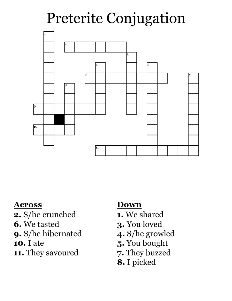 Preterite Conjugation Crossword