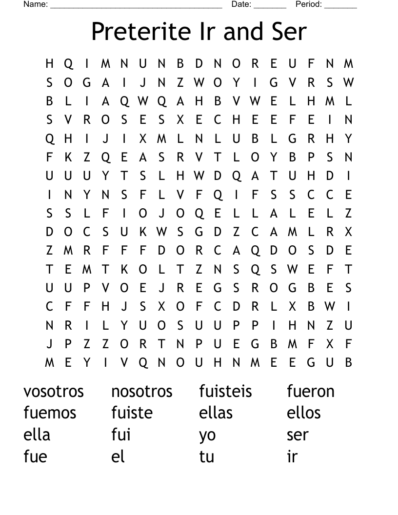 Preterite Ir and Ser Word Search