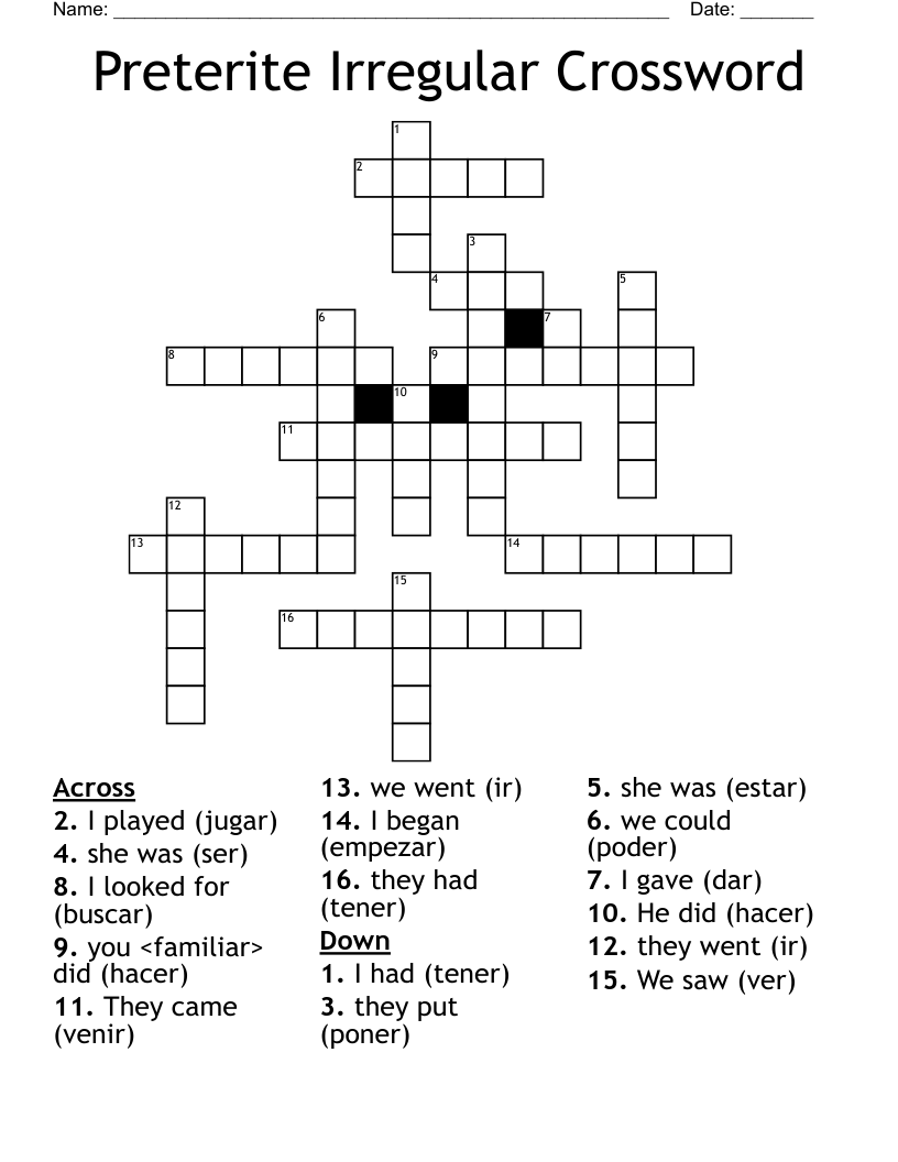 Preterite Irregular Crossword