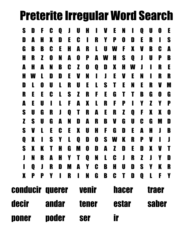 Preterite Irregular Word Search