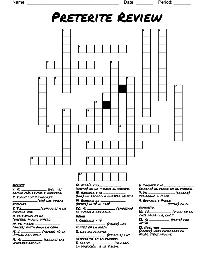 Preterite Review  Crossword