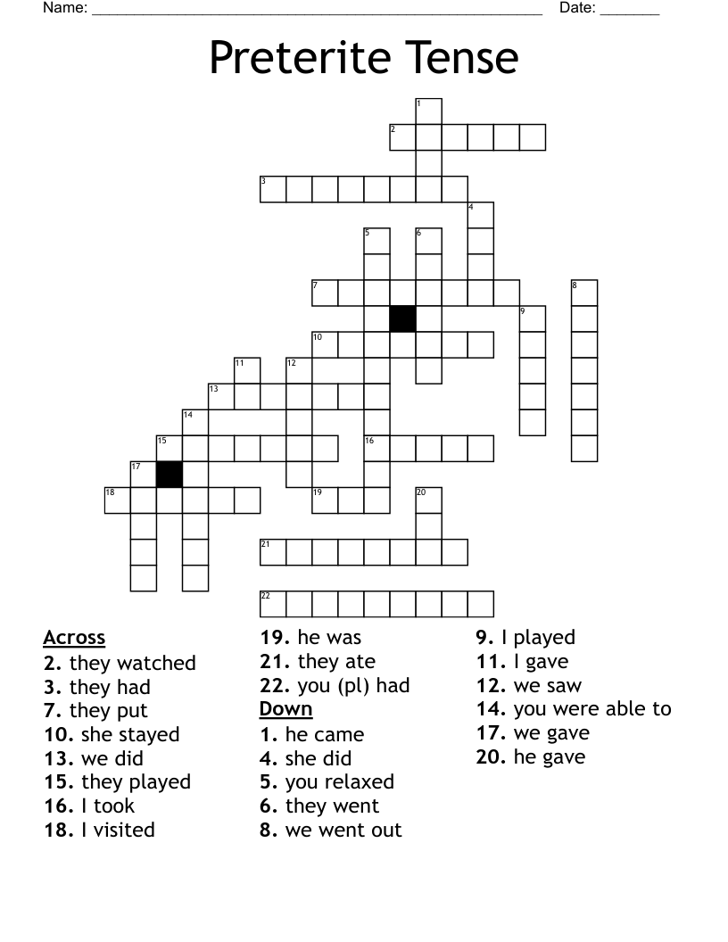 Preterite Tense Crossword