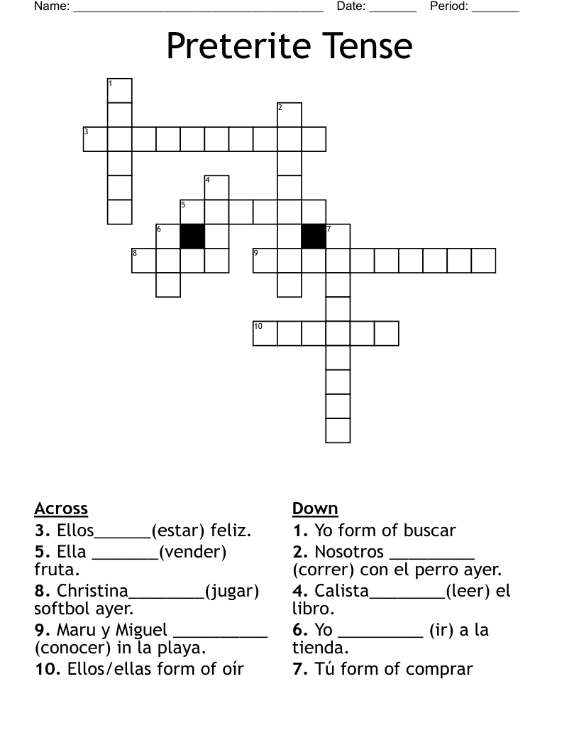 Preterite Tense Crossword