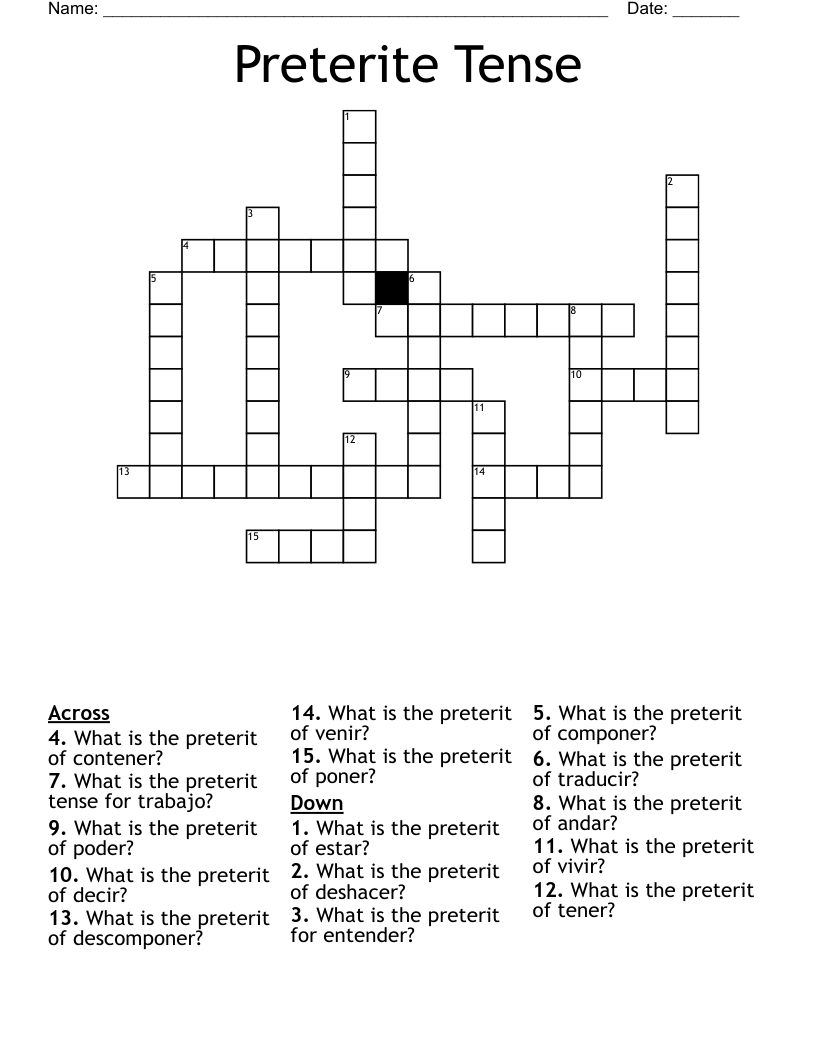 Preterite Tense Crossword