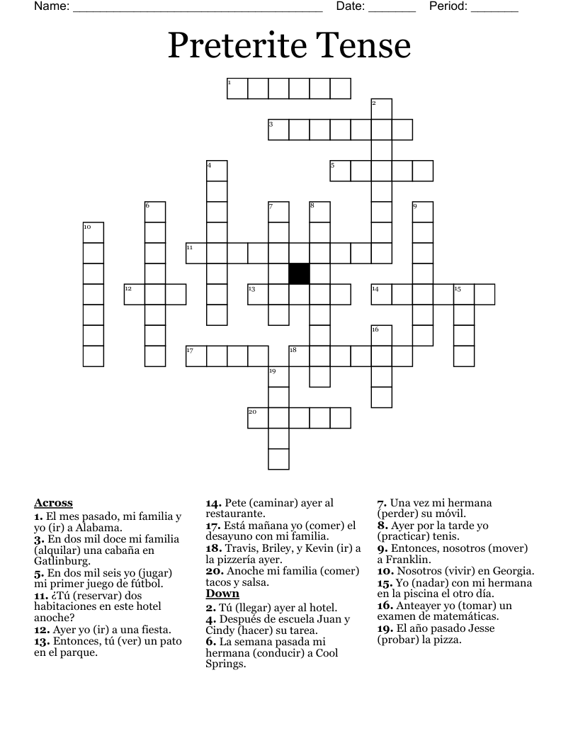 Preterite Tense Crossword