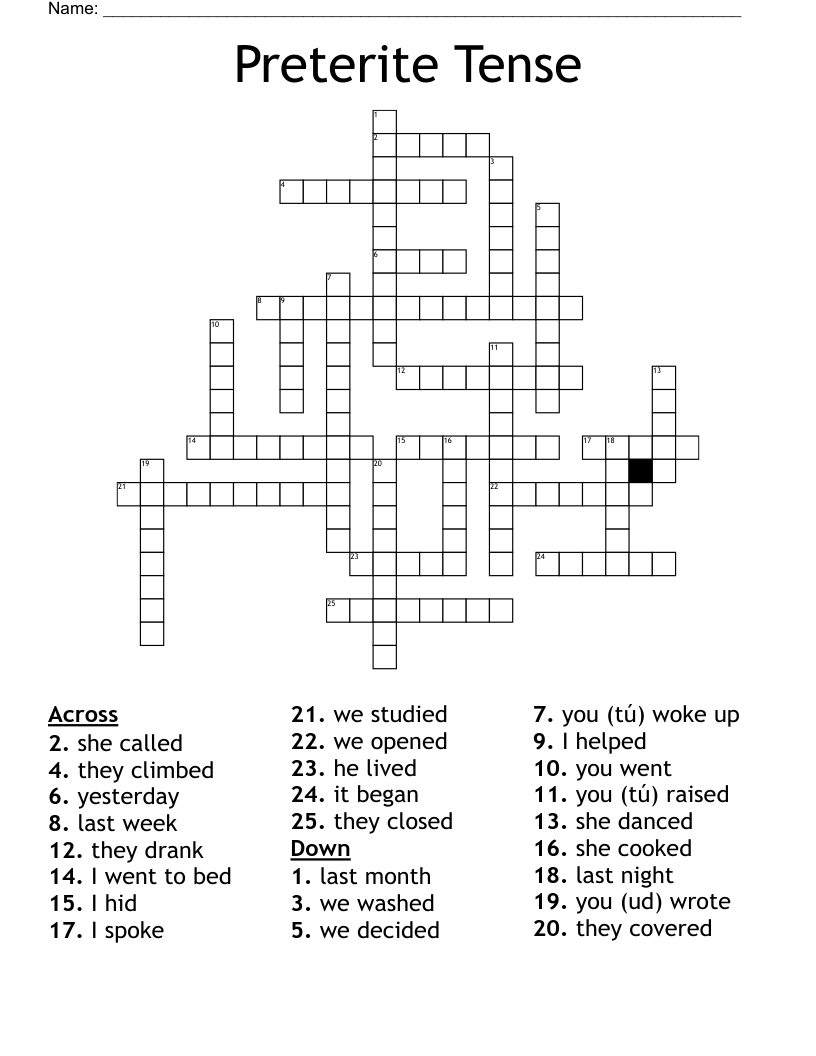 Preterite Tense Crossword