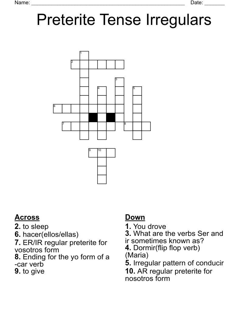 Preterite Tense Irregulars Crossword