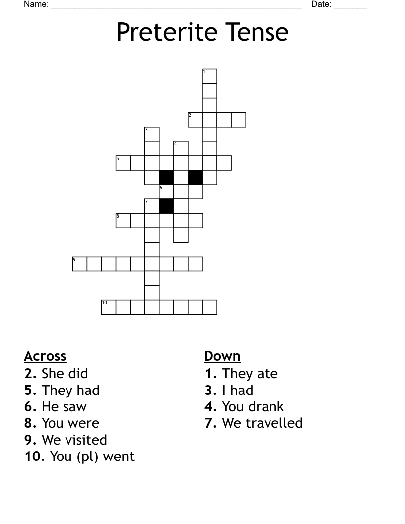 Preterite Tense  Crossword