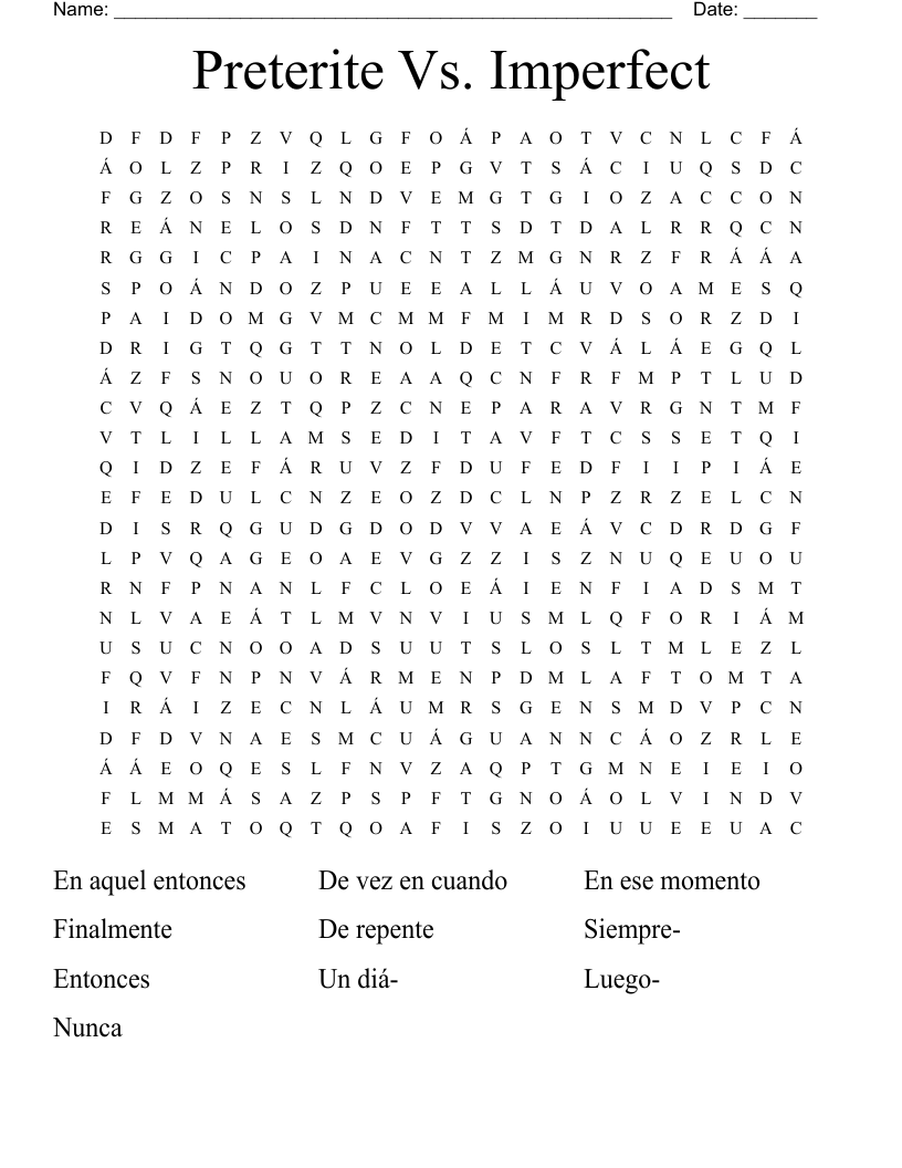 Preterite Vs. Imperfect Word Search