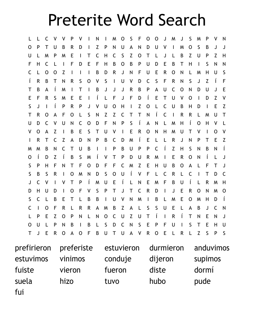 Preterite Word Search