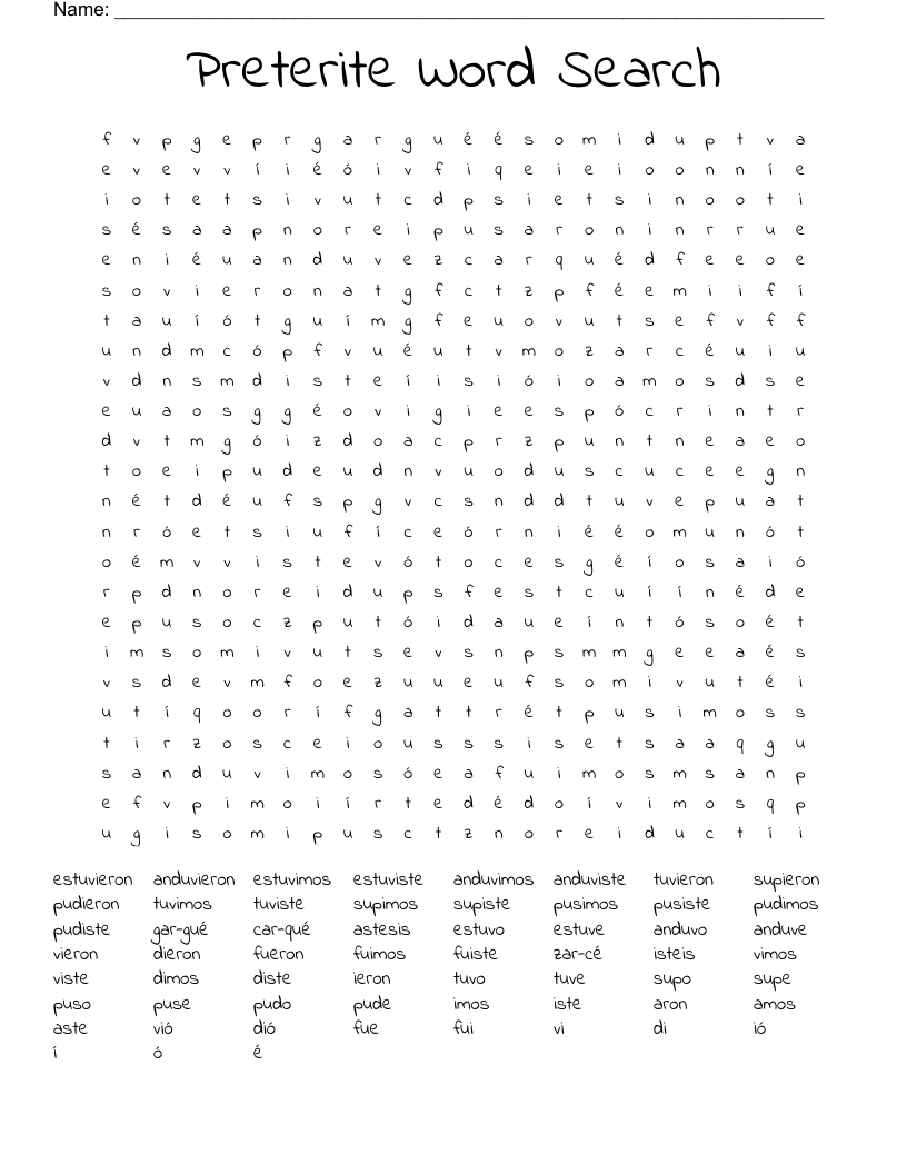 Preterite Word Search