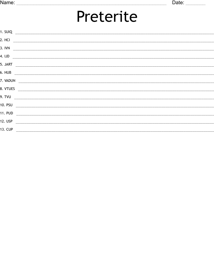 Preterite  Word Scramble