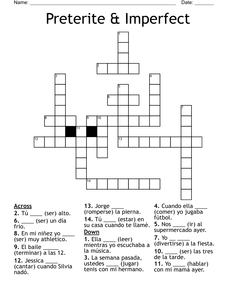 Preterite & Imperfect Crossword