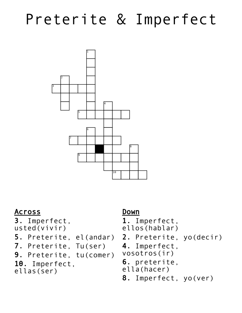 Preterite & Imperfect Crossword