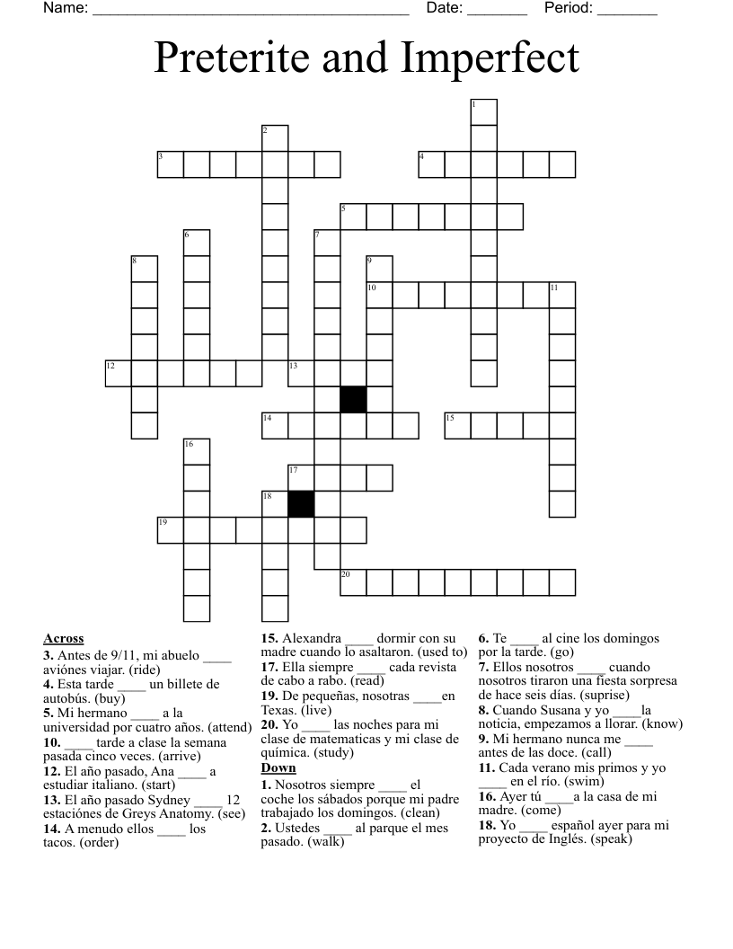 Preterite and Imperfect Crossword