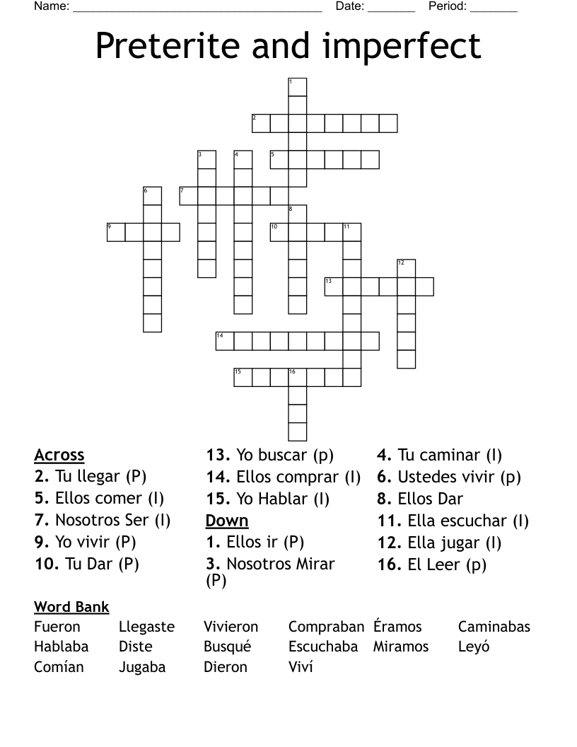 Preterite and imperfect Crossword