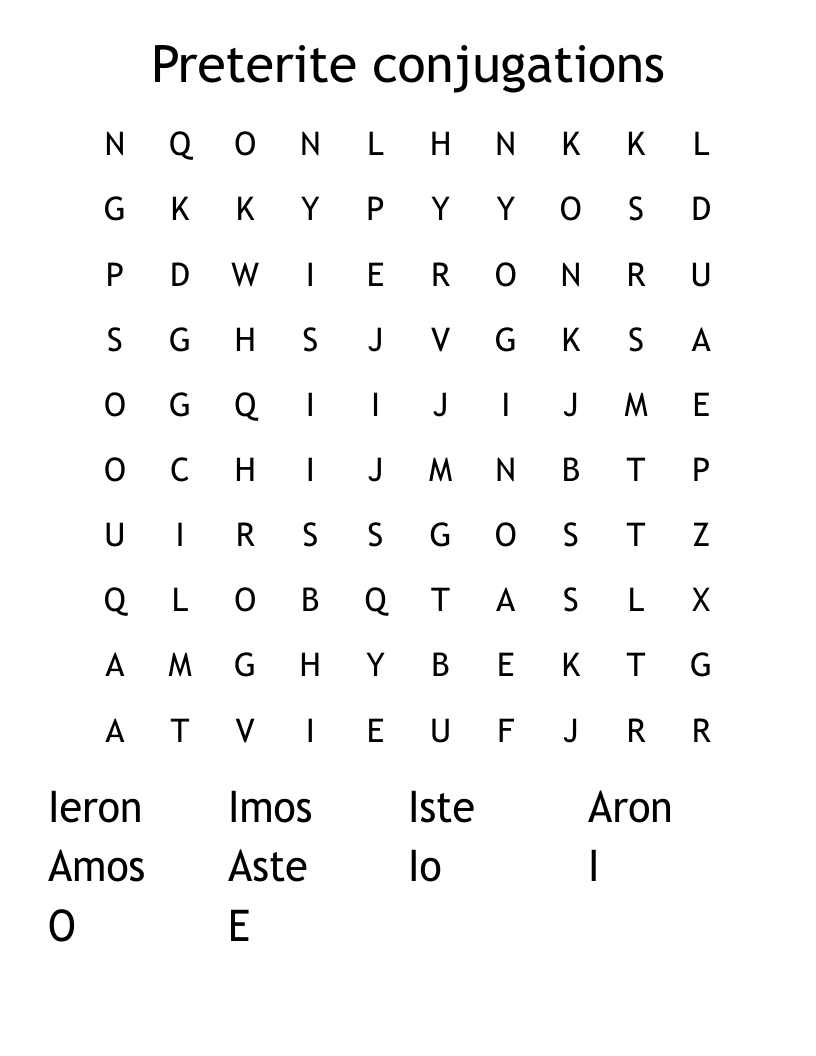 Preterite conjugations  Word Search