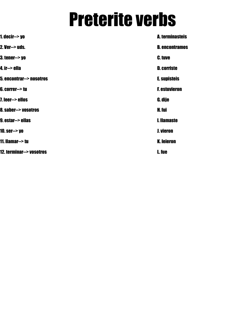 Preterite verbs Worksheet