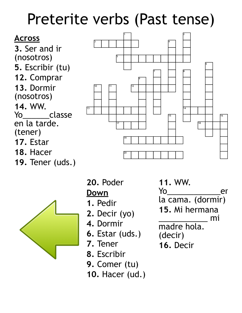 Preterite verbs (Past tense) Crossword