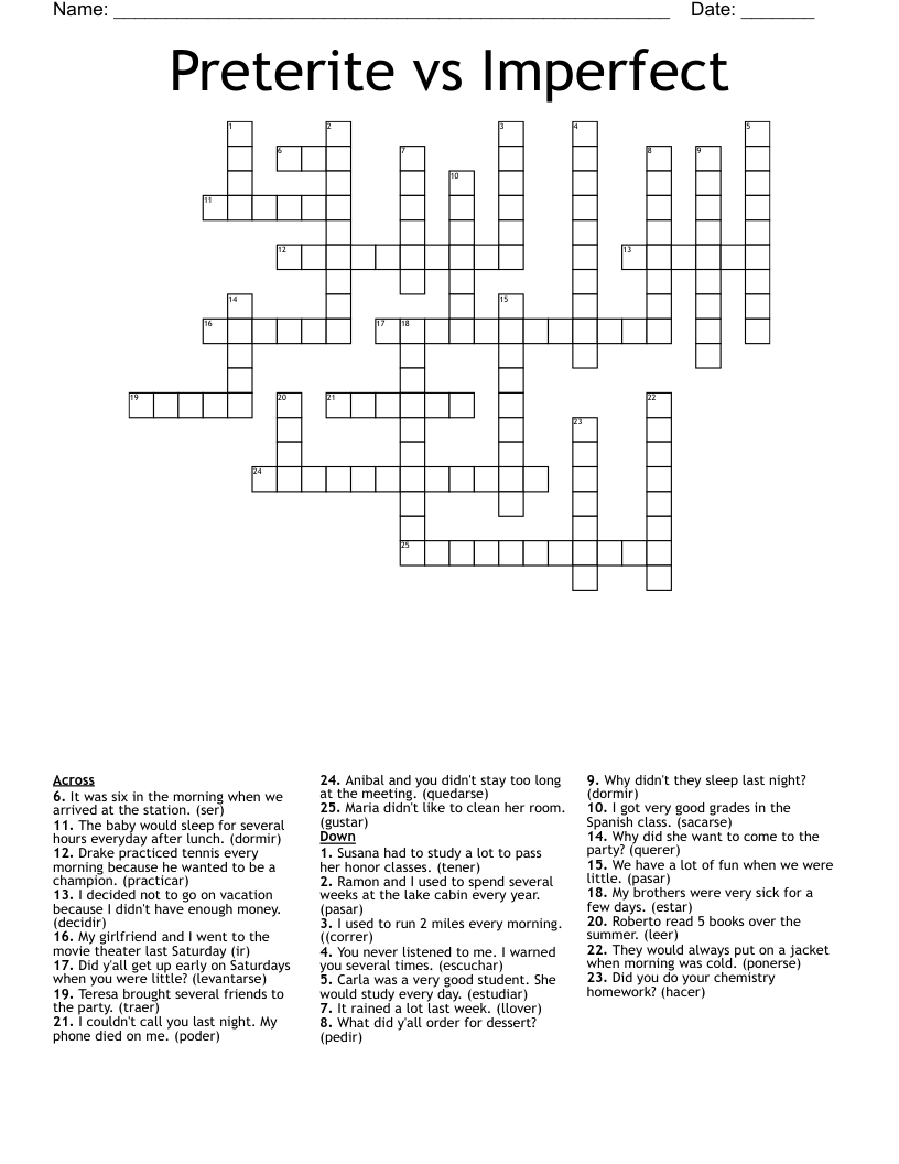 Preterite vs Imperfect Crossword