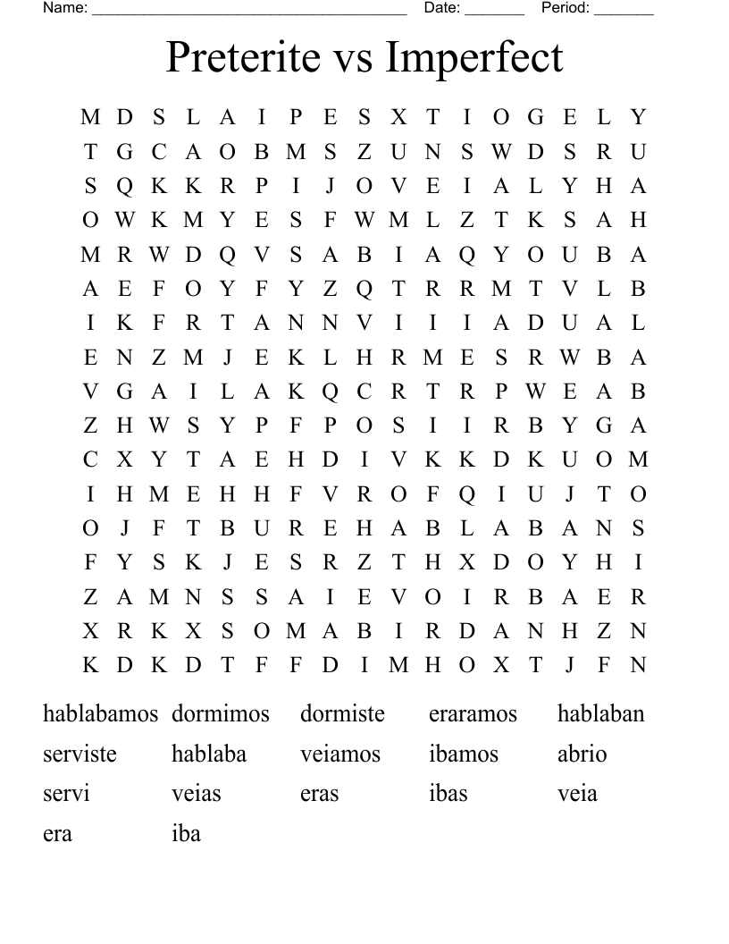 Preterite vs Imperfect Word Search