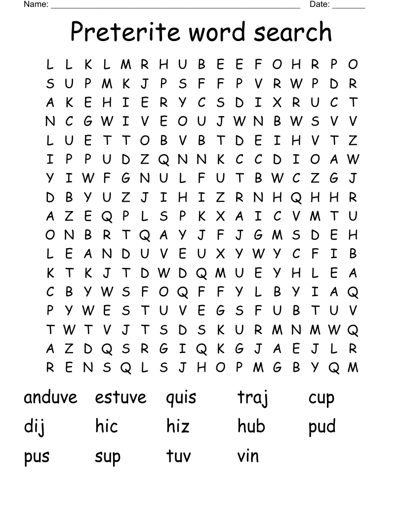 Preterite word search 