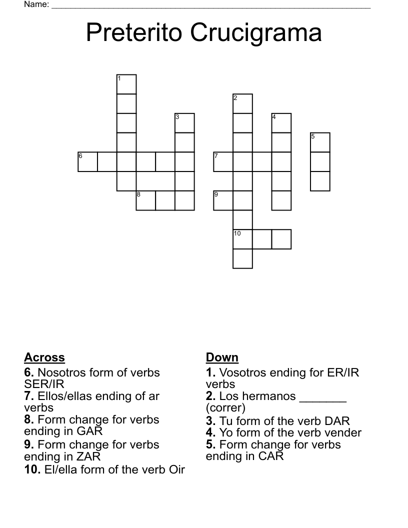 Preterito Crucigrama Crossword